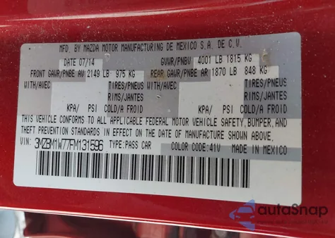 2015 Mazda Mazda3 I Grand Touring из США, поврежденный, VIN 3MZBM1W77FM131596